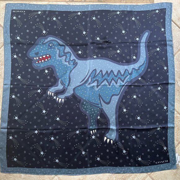COACH REXY SHOOTING STAR PRINT SILK SQUARE SCARF:NWT BLACK/MARINECZ424 - Picture 2 of 6